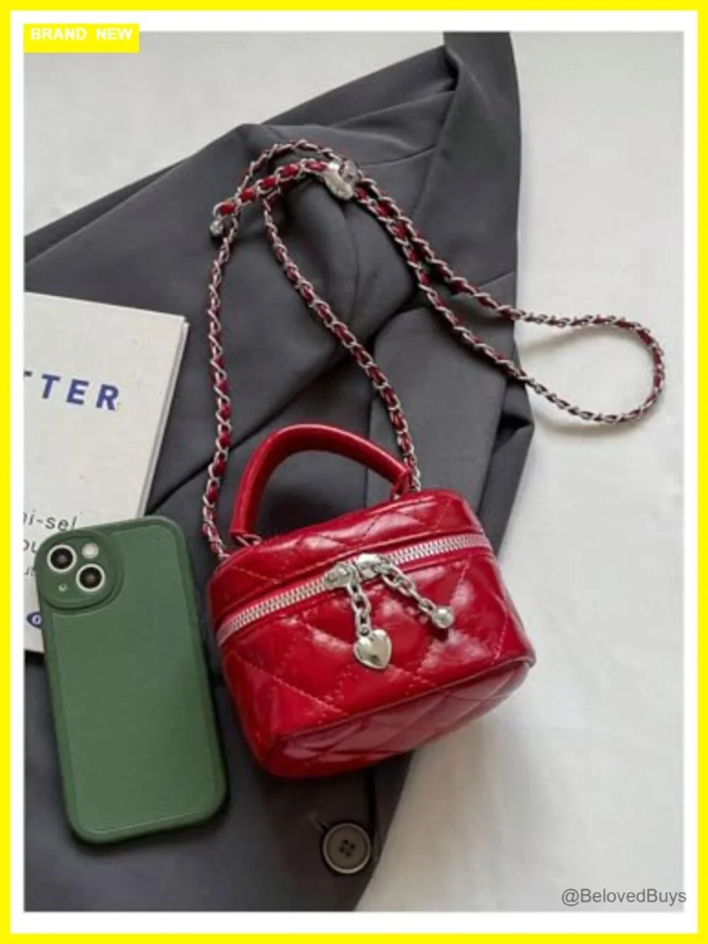 Faux Leather Quilted Zipper Crossbody Bag Y2K Top Handle Small Bucket Satchel